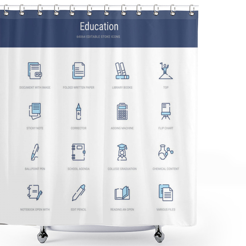 Personality  Set Of 16 Vector Stroke Icons Such As Various Files, Reading An  Shower Curtains