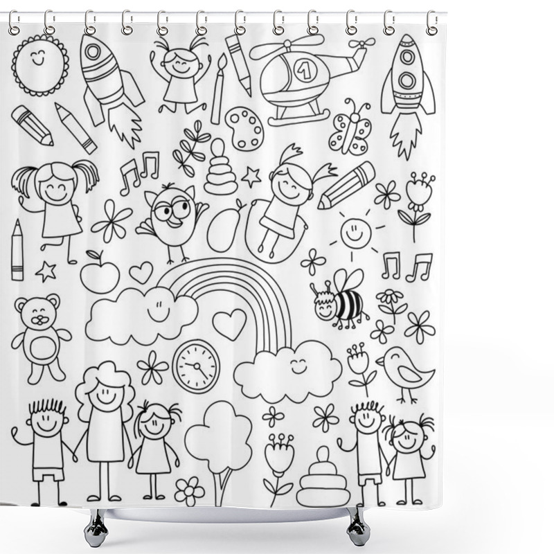 Personality  Vector Set Of Kindergarten Images Shower Curtains