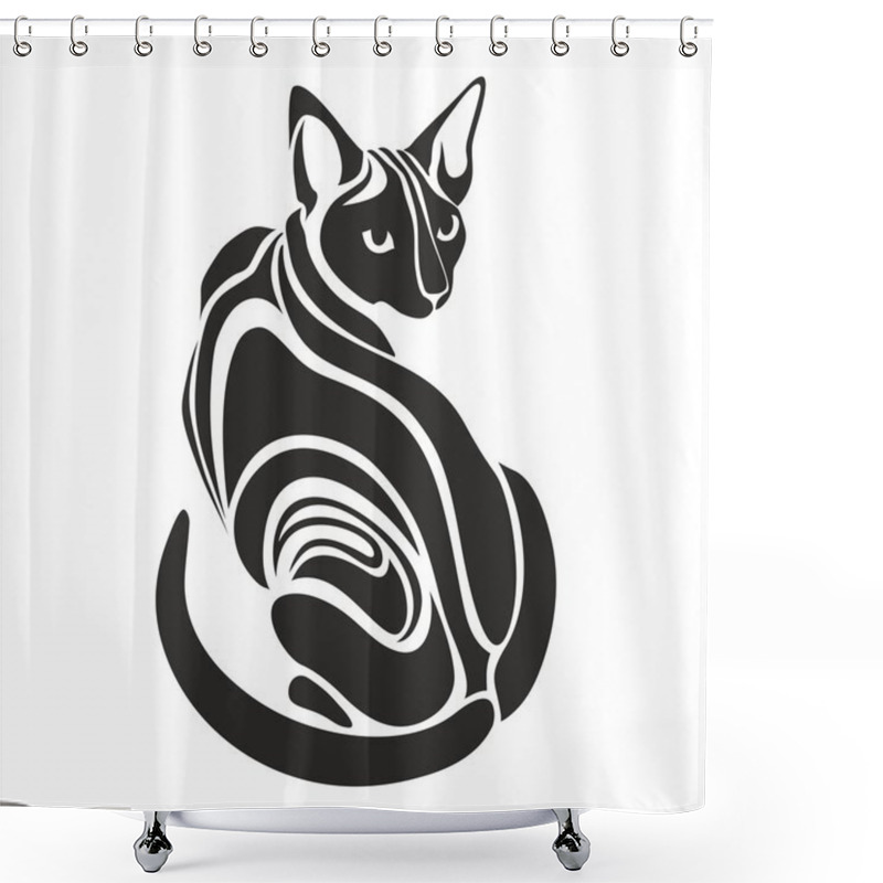 Personality  Egyptian Sphynx Black Cat Dangerous Looking Tattoo Drawing Shower Curtains