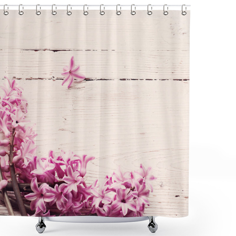 Personality  Beautiful Spring Flowers On Wooden Background Shower Curtains