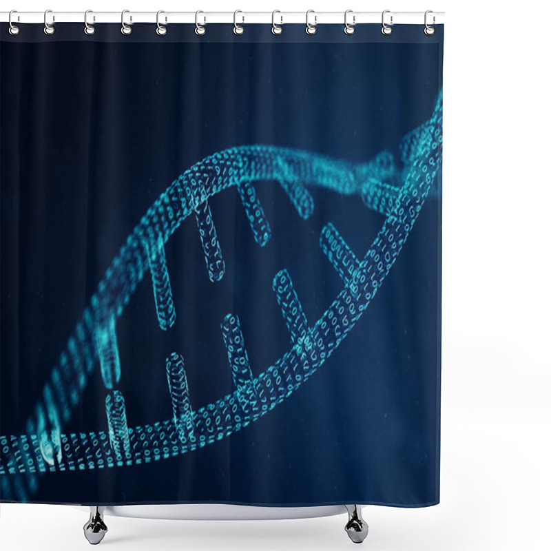 Personality  Digital DNA Molecule, Structure. Concept Binary Code Human Genome. DNA Molecule With Modified Genes. 3D Illustration Shower Curtains