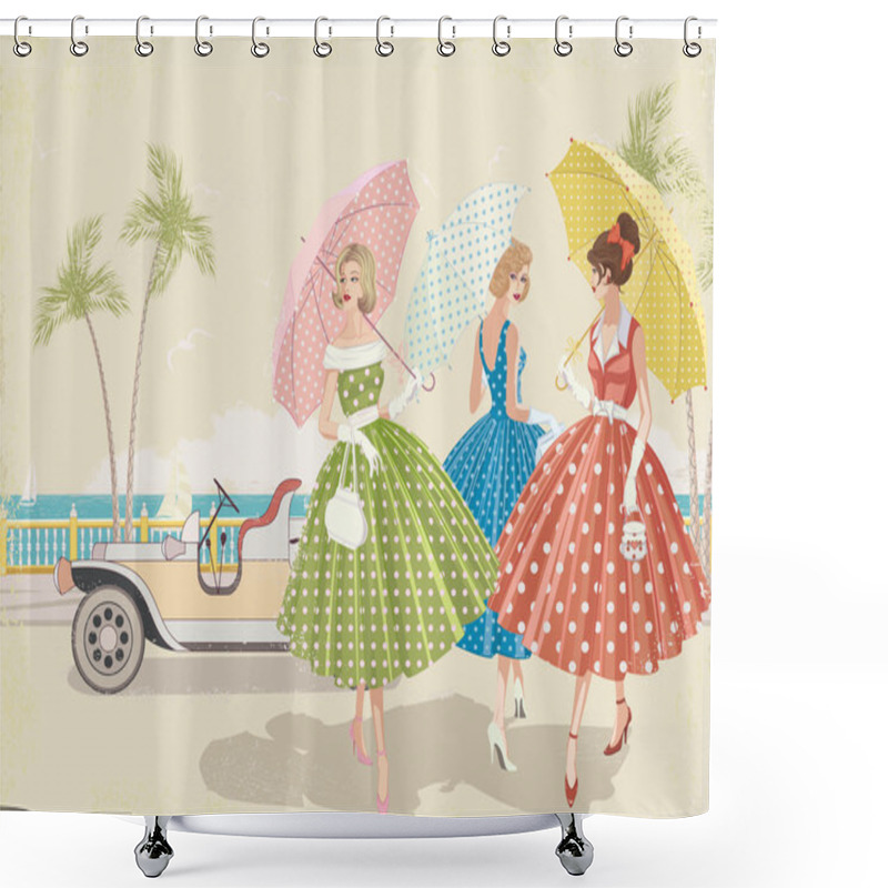 Personality  Three Girls At The Sea Shower Curtains