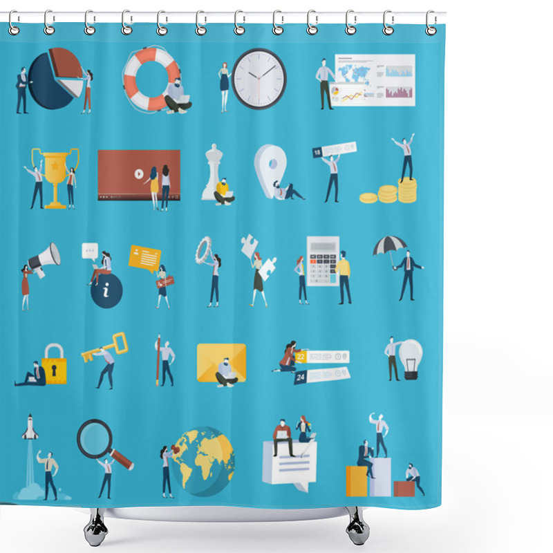 Personality  Set Of Flat Design Style People Icons. Vector Illustration Concepts For Business, Strategy, Analysis, Planning, Time Management, Marketing, Startup, Solutions, Market Research, Success, Business Communication, Social Media, Finance, Investment, Secur Shower Curtains