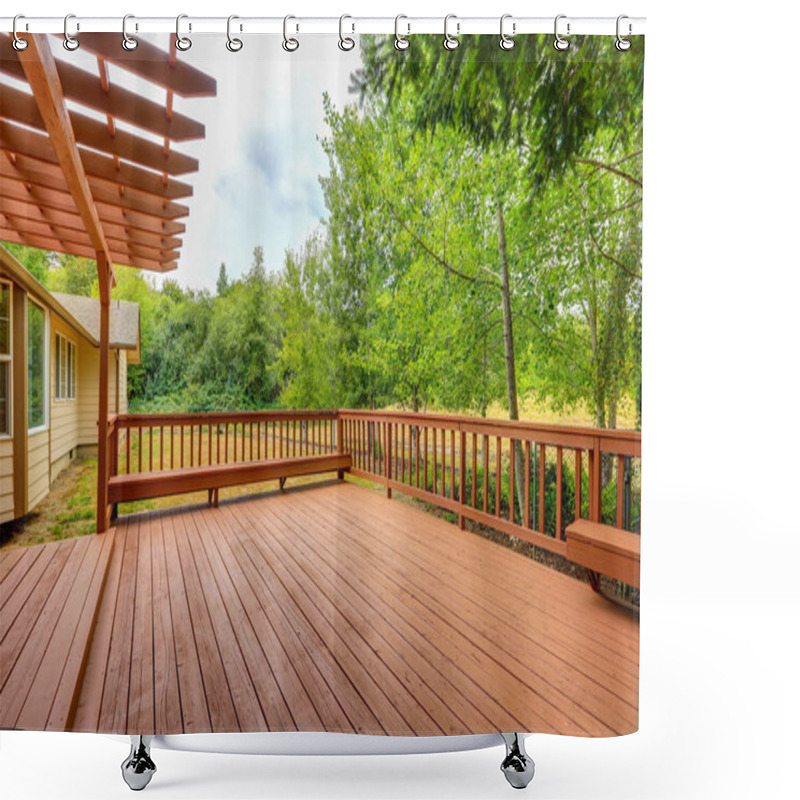 Personality  Exterior Of Horse Ranch With Large Wooden Walkout Deck Shower Curtains