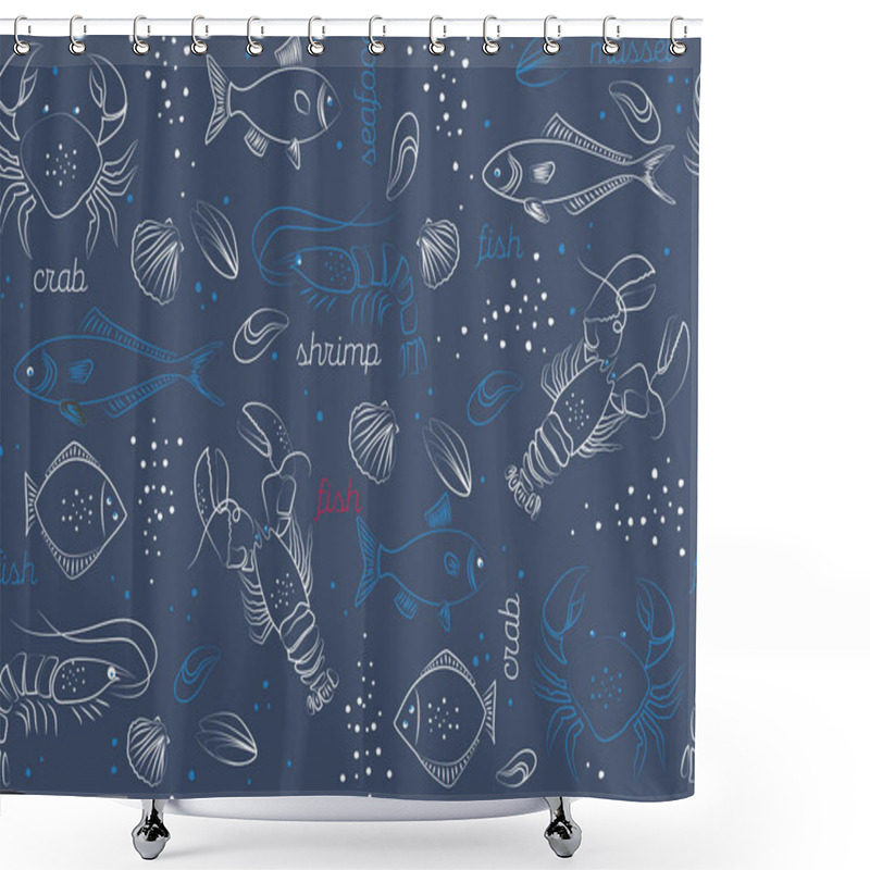 Personality  Seafood Pattern Seamless Design Graphic Shower Curtains