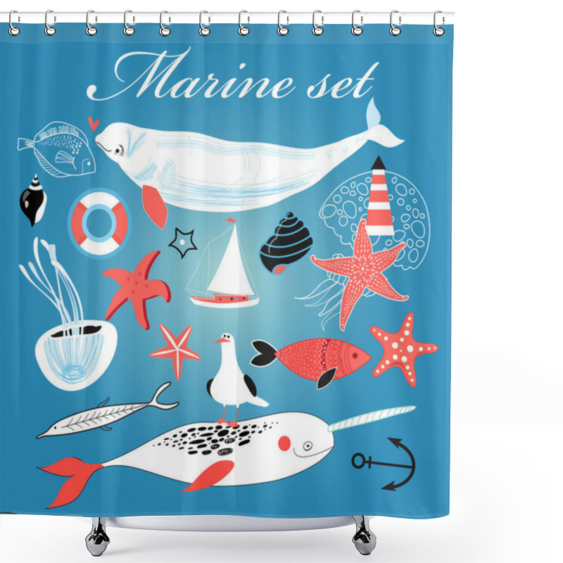 Personality  Marine Set Of Different Elements  Shower Curtains