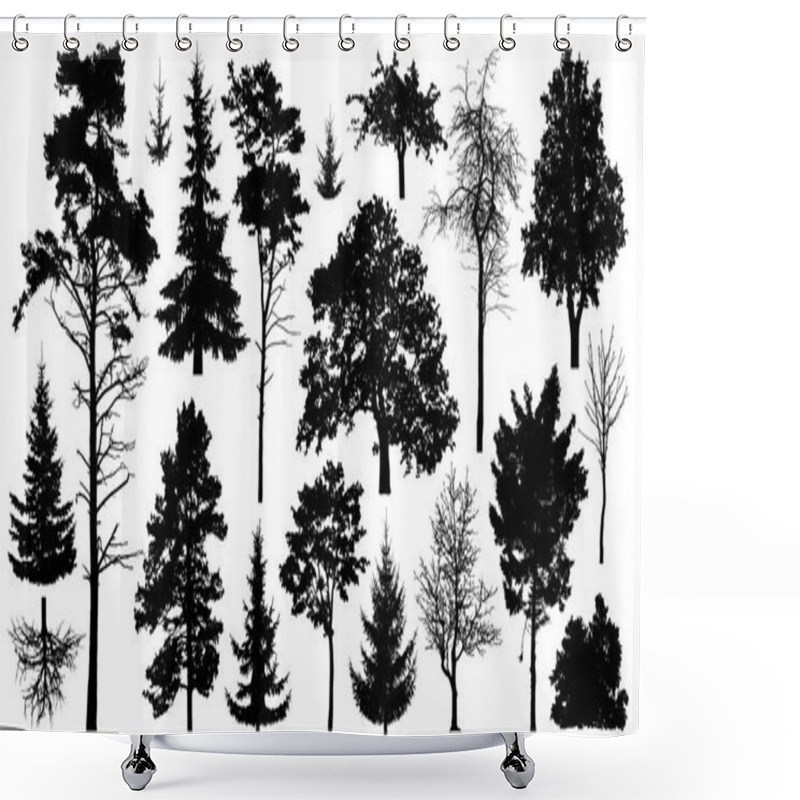 Personality  Set Of A Variety Of Forest Trees. Isolated On White Background. Collection Of Silhouette Vector Illustration Shower Curtains