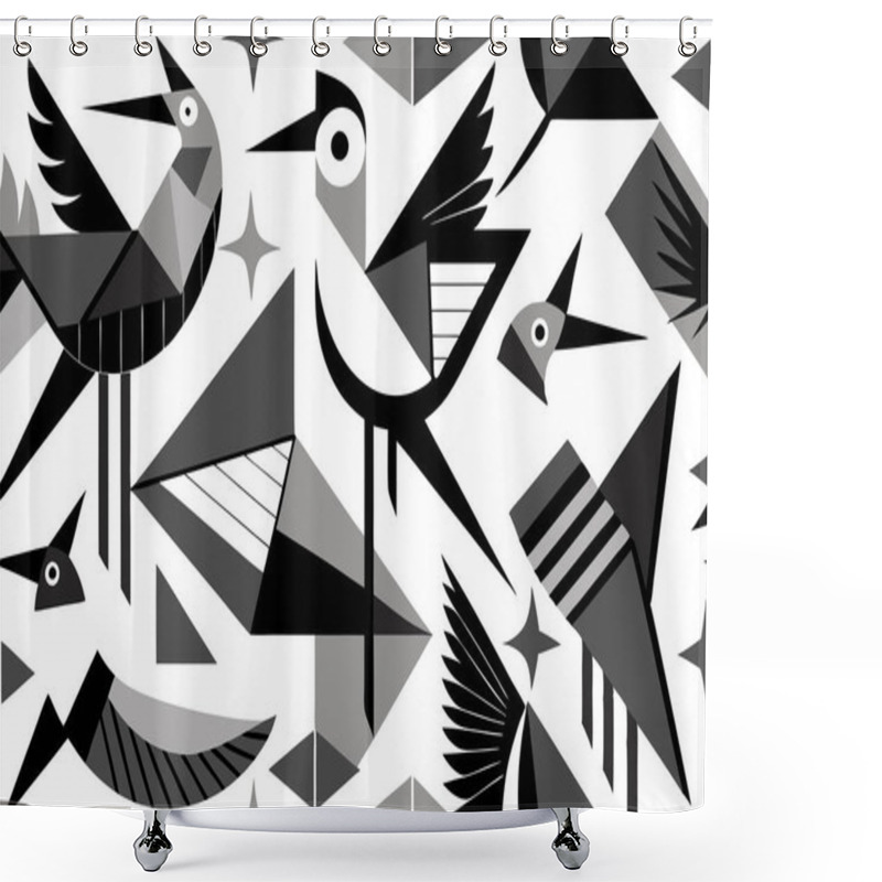 Personality  Minimalist Group Of Birds Illustration With Unique Geometric Designs Shower Curtains