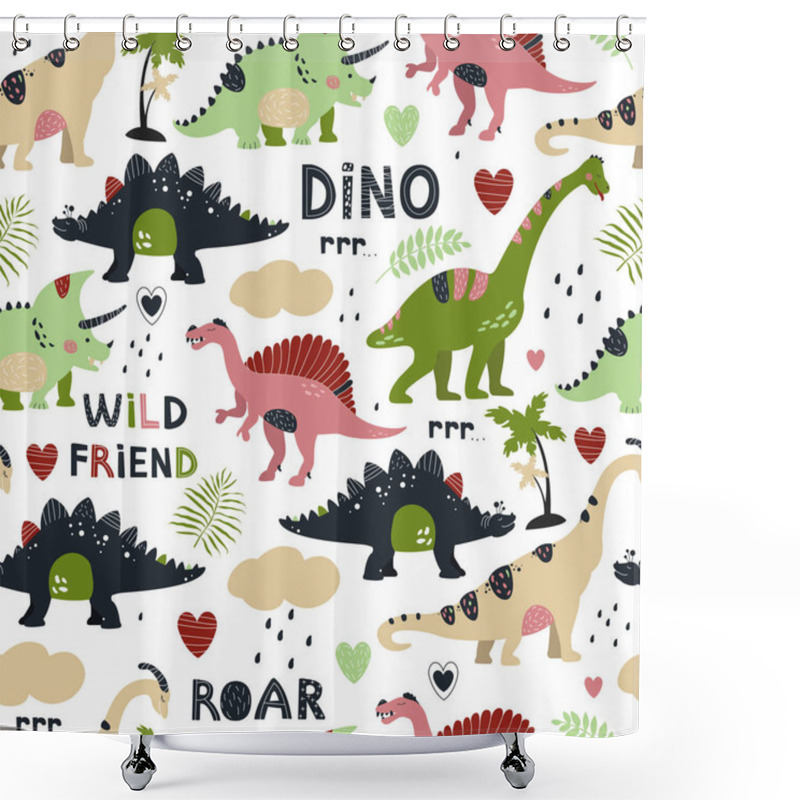 Personality  Seamless Pattern With Cute Dinosaurs For Children Textile , Wallpaper , Posters And Other Design Shower Curtains