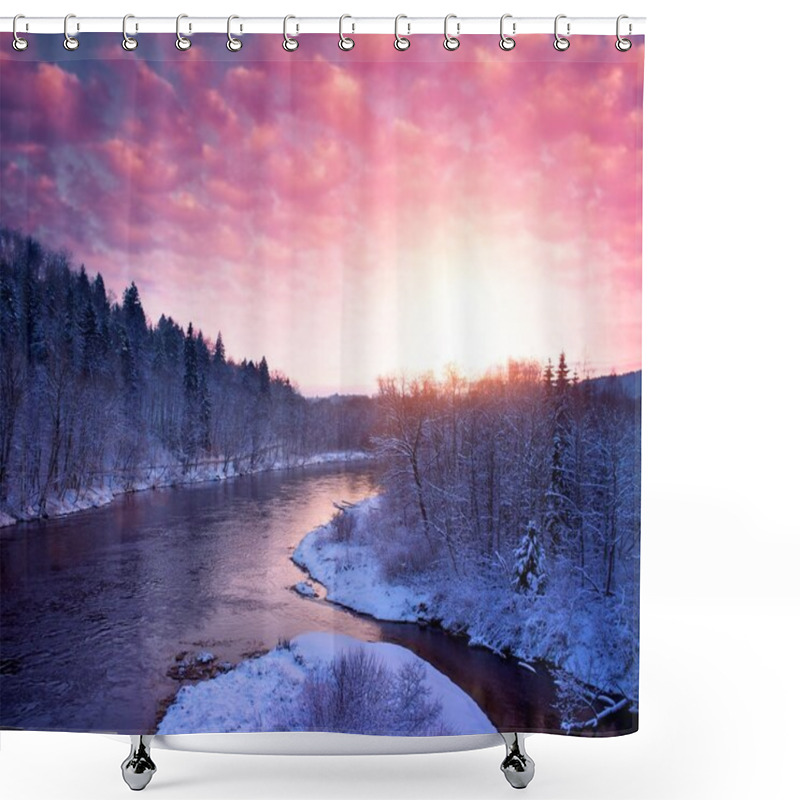 Personality  Beautiful River In Winter Landscape Shower Curtains