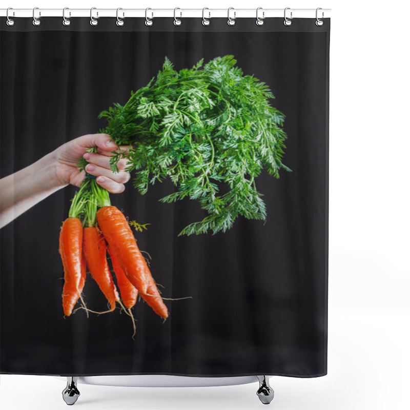 Personality  Fresh Carrots In Hand Shower Curtains