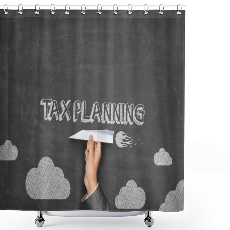 Personality  Tax Planning Concept On Blackboard With Paper Plane Shower Curtains