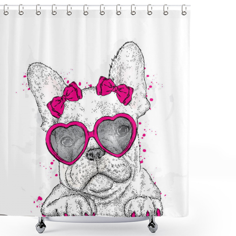 Personality  Cute Puppy With Glasses Heart. Vector Illustration For A Card Or Poster. Valentine's Day. Shower Curtains