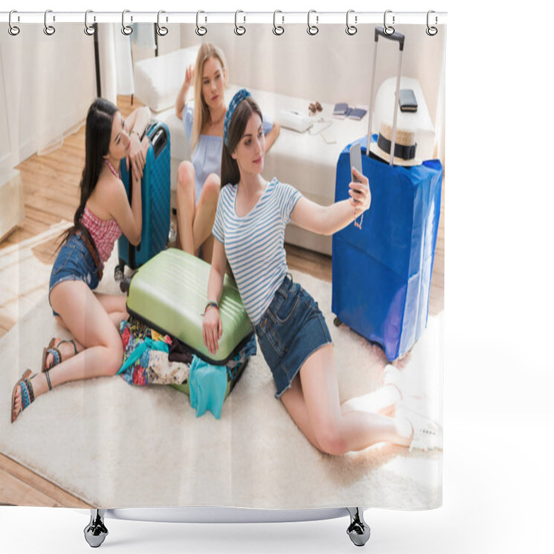 Personality  Women Packing Suitcases Shower Curtains