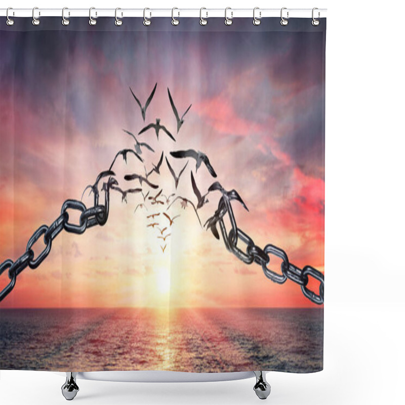 Personality  On The Wings Of Freedom - Birds Flying And Broken Chains - Charge Concept Shower Curtains