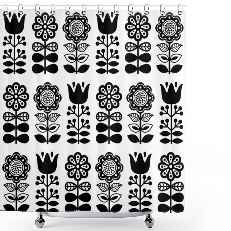 Personality  Finnish Inspired Seamless Folk Art Pattern In Black - Scandinavian, Nordic Style Shower Curtains