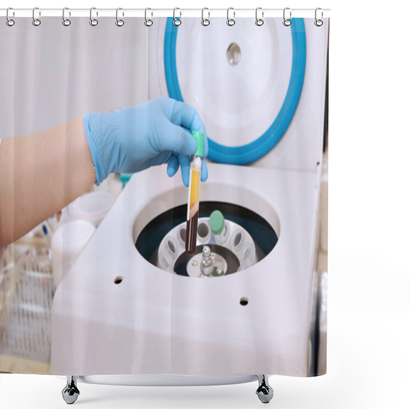 Personality  Medical Tube With Blood Plasma In Hand For PRP, Extracted From C Shower Curtains