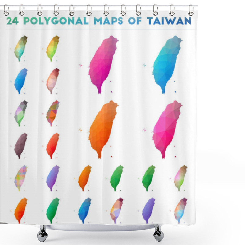 Personality  Set Of Vector Polygonal Maps Of Taiwan Bright Gradient Map Of Country In Low Poly Style Shower Curtains