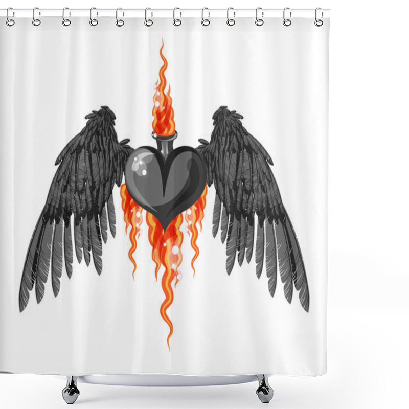 Personality  Heart And Black Wings Shower Curtains