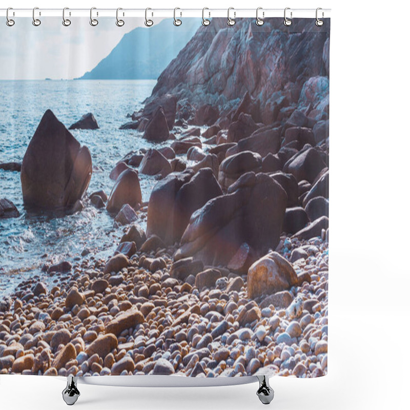 Personality  Empty Stone Beach Bay On Tropical Island Shower Curtains