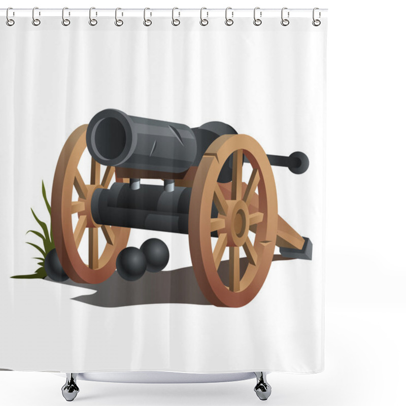 Personality  Cannon On Wooden Wheels And Black Cannonballs Shower Curtains