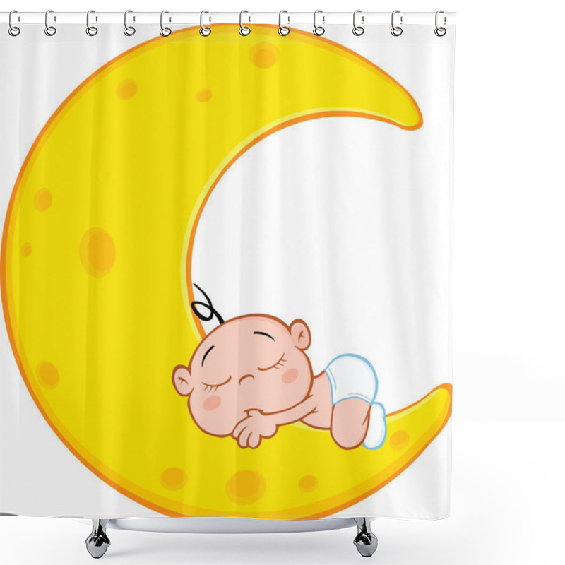 Personality  Cute Baby Boy Sleeps On Moon Shower Curtains