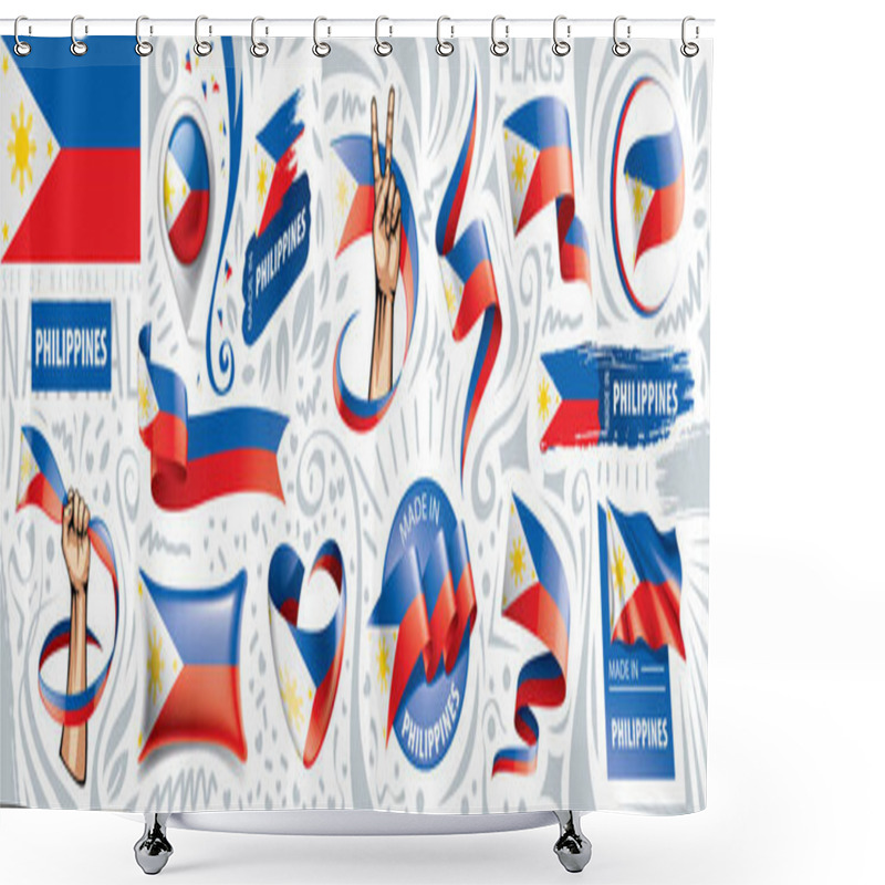 Personality  Vector Set Of The National Flag Of Philippines In Various Creative Designs Shower Curtains