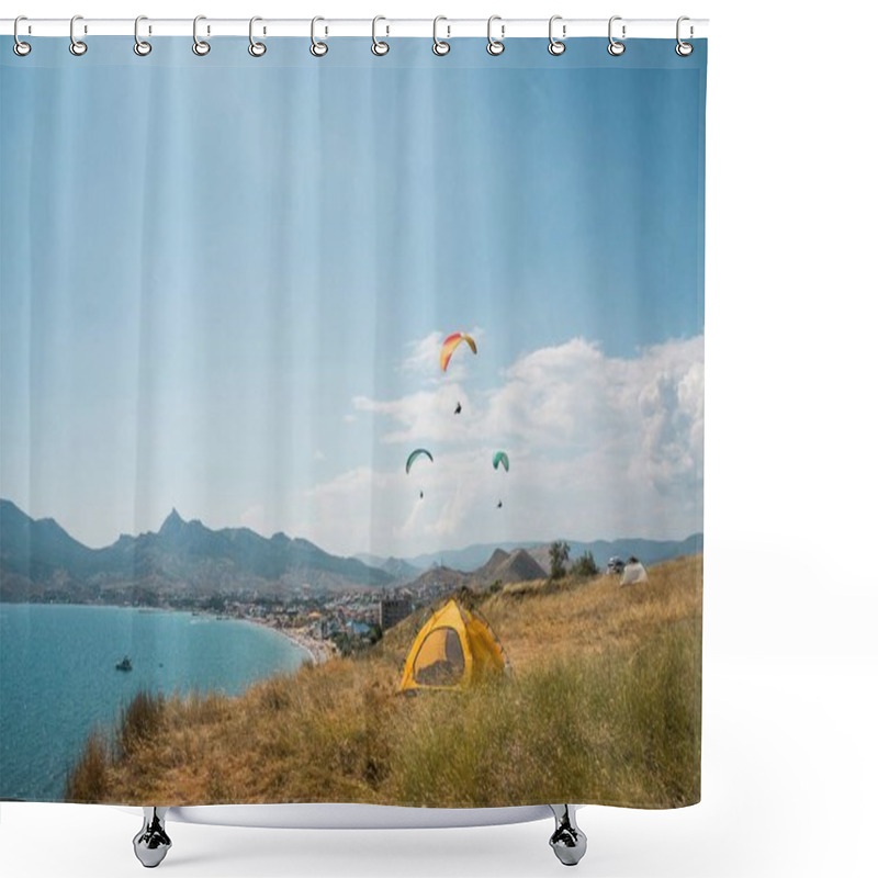 Personality  People Flying On Paragliders At Sea Shower Curtains