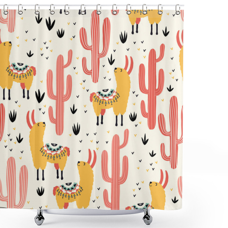 Personality  Yellow Llamas Red Cacti Shower Curtains