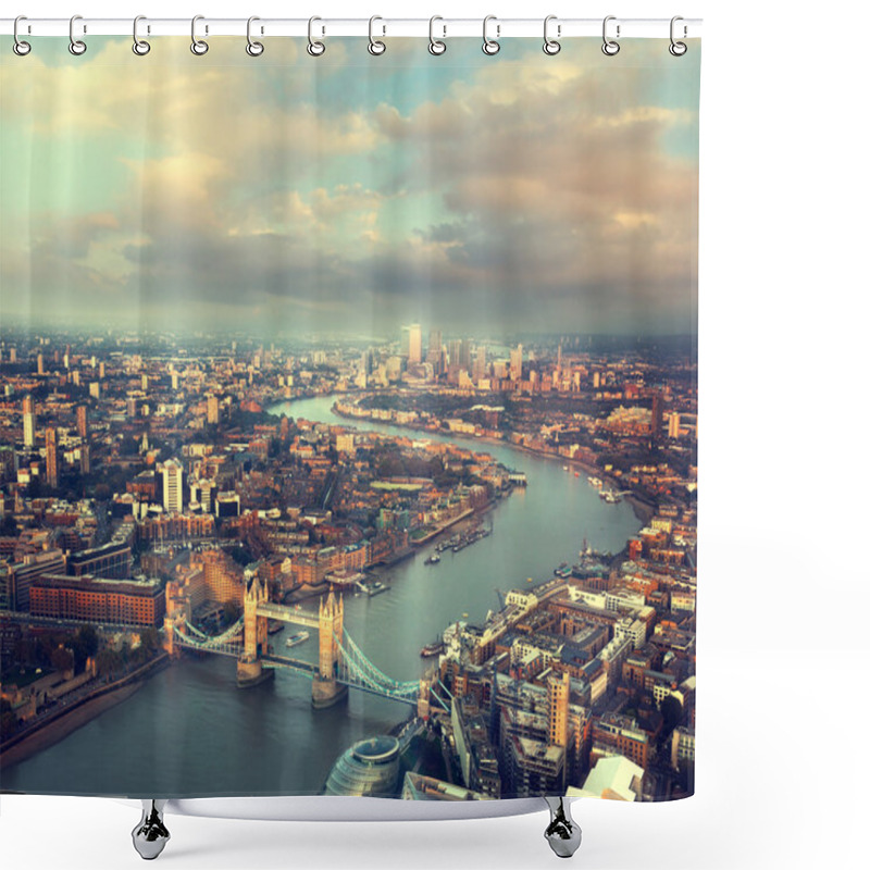 Personality  London Aerial View With  Tower Bridge In Sunset Time Shower Curtains