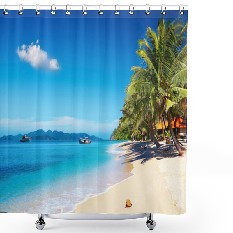 Personality  Tropical Beach With Coconut Palms And Bungalow, Thailand Shower Curtains