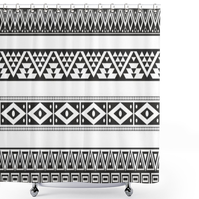 Personality  Vector Monochrome Seamless Set Of Native American Folk Ornaments. Frames And Borders Of The Peoples Of South And North America, Aztecs, Incas, Mayans, Cherokee, Comanches, Iroquois, Apaches, Shower Curtains