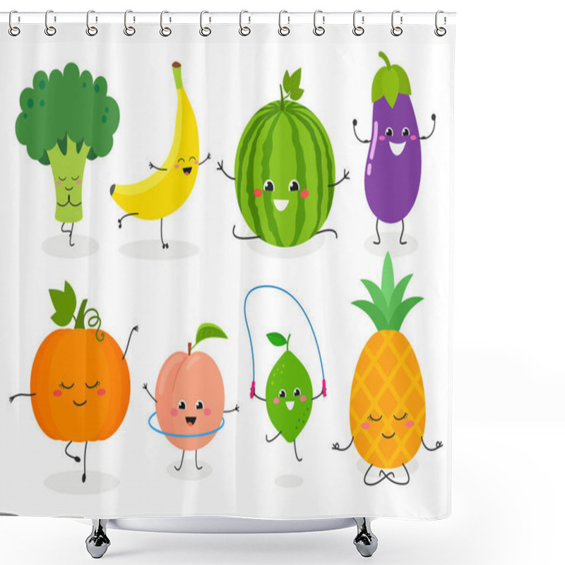 Personality  Funny Cartoon Sporty Fruit And Veggie Characters Shower Curtains