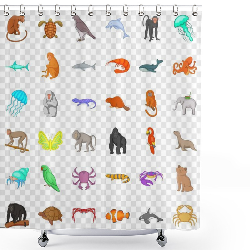 Personality  Different Animals Icons Set, Cartoon Style Shower Curtains