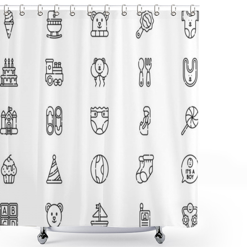 Personality  Baby Shower Icons Collection Is A Vector Illustration With Editable Stroke. Shower Curtains