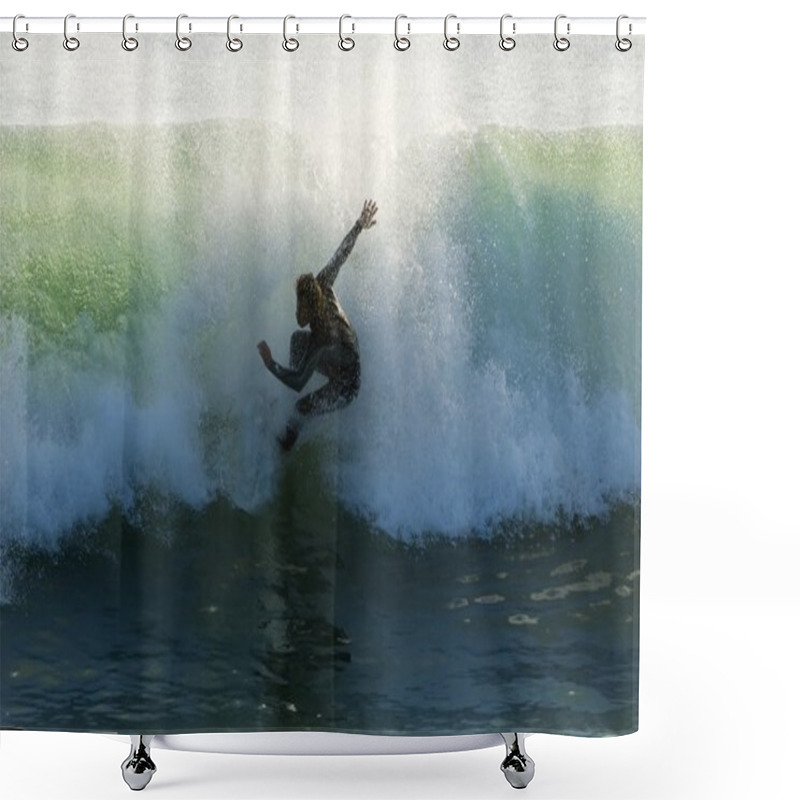 Personality  Surfer Catching  Wave Shower Curtains