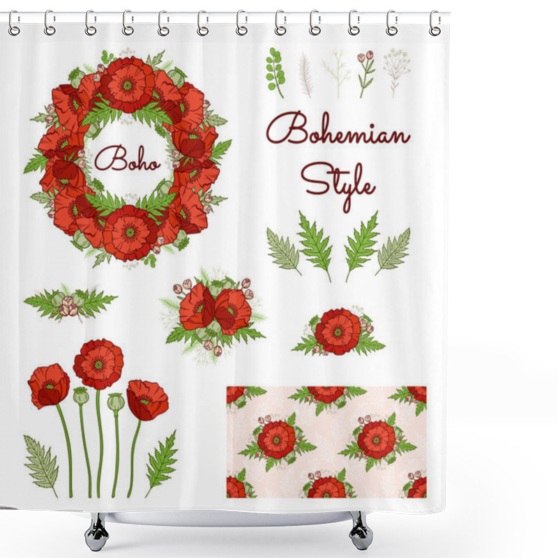 Personality  Bohemian Style Collection With Poppies. Shower Curtains