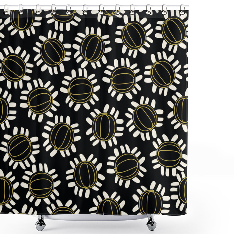 Personality  Dark With Cream, Yellow Whimsical Flowers Seamless Pattern Background Design. Shower Curtains