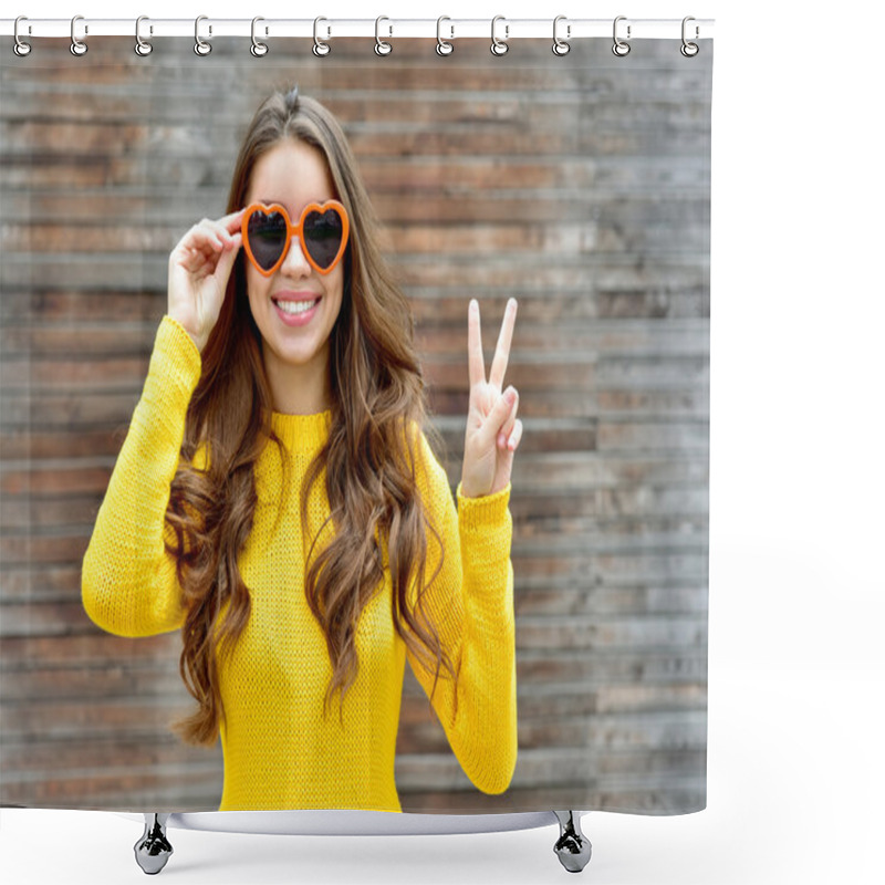 Personality  Beautiful Smiling Brunette Woman Shower Curtains