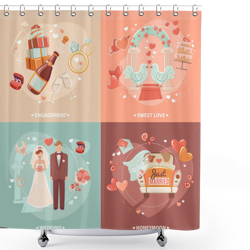 Personality  Wedding Concept 4 Flat Icons Square Shower Curtains