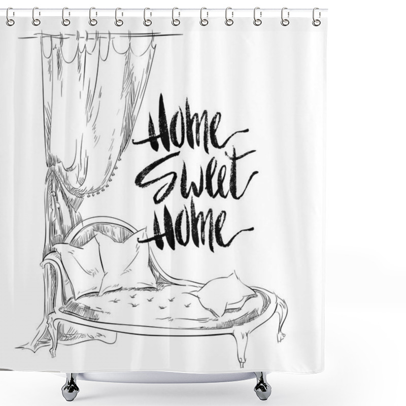 Personality  Home Sweet  Postcard. Hand Drawn Vector Background. Shower Curtains