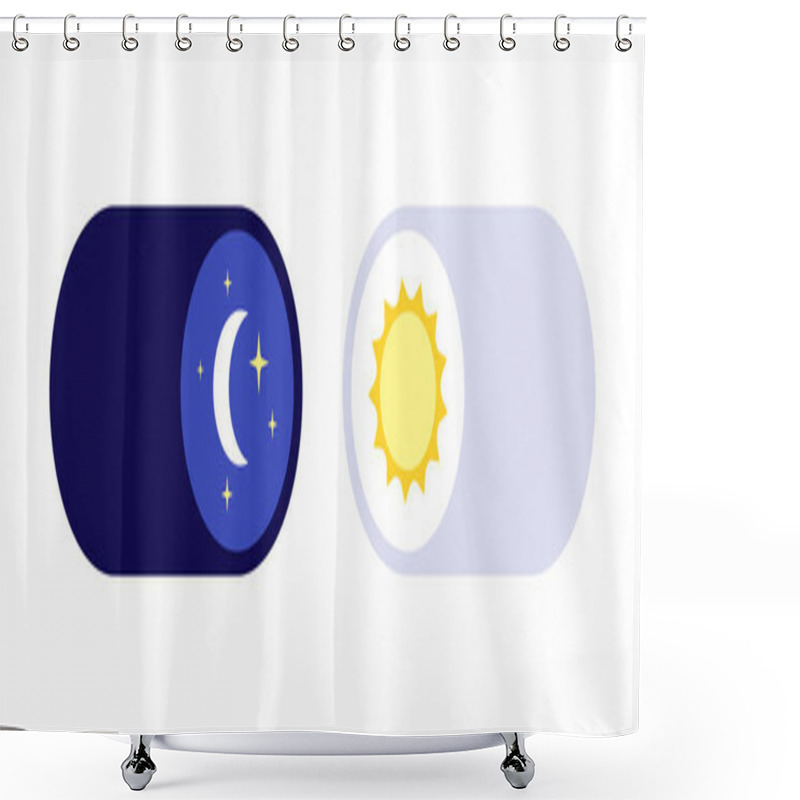 Personality  Switch Element Button For Light Or Dark Theme. Digital Toggle Symbol. Day Night Mode Icon For Application. Indicator For Smartphone. Frontend Control Realistic Vector Illustration On White Background. Shower Curtains