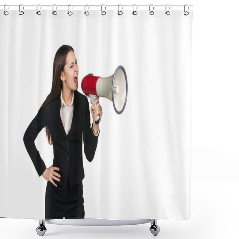 Personality  Business Woman With Megaphone Shower Curtains