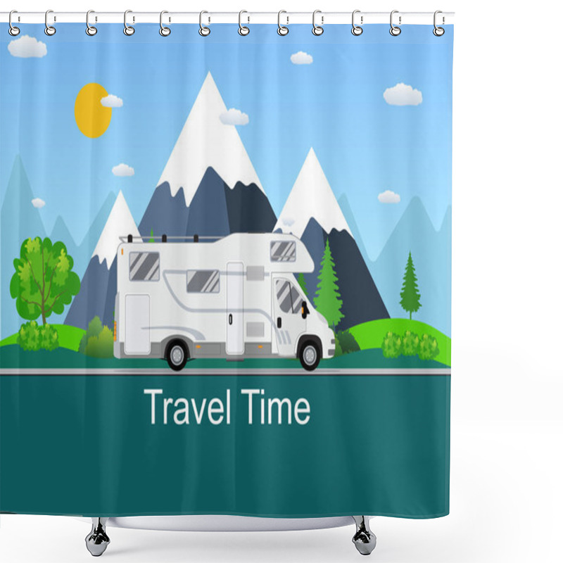 Personality  Caravan Van Driving On The Road. Shower Curtains