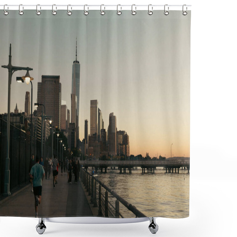 Personality  NEW YORK, USA - OCTOBER 11, 2022: Word Trade Center And Bridge In Evening  Shower Curtains