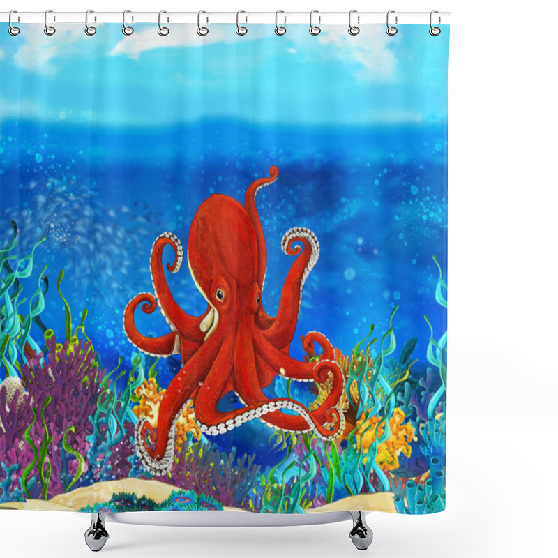 Personality  Cartoon Octopus Close Up Underwater Shower Curtains