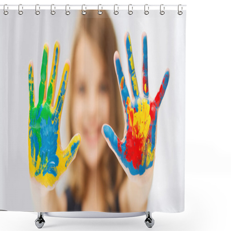 Personality  Girl Showing Painted Hands Shower Curtains