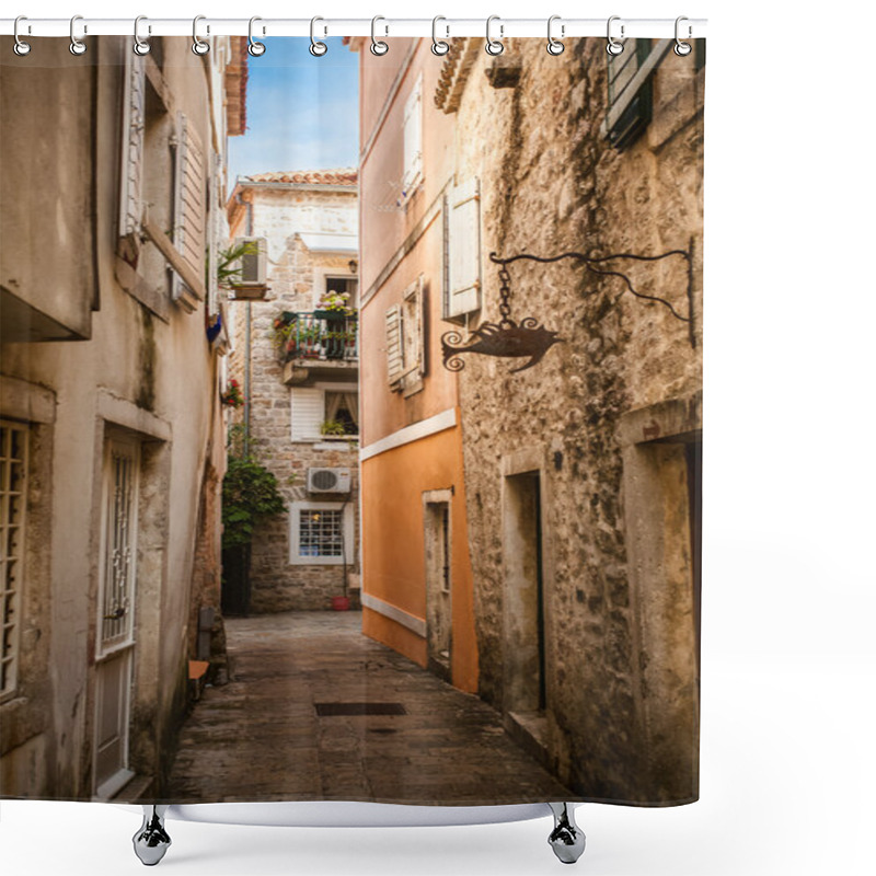 Personality  View Of Old Narrow Street At Sunny Day Shower Curtains