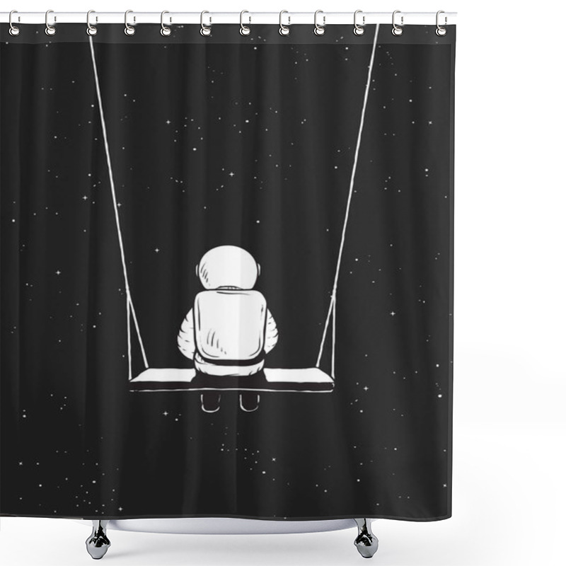 Personality  Lonely Astronaut Sits In Outer Space.Cosmic Vector Illustration Shower Curtains