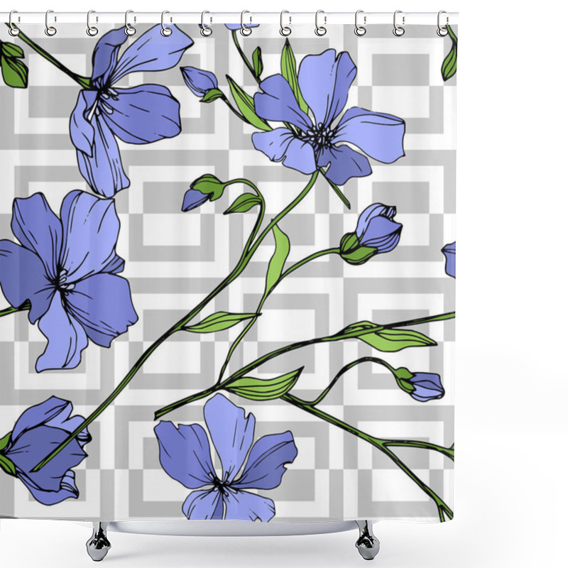 Personality  Vector Blue Flax Floral Botanical Flower. Wild Spring Leaf Wildflower Isolated. Engraved Ink Art. Seamless Background Pattern. Fabric Wallpaper Print Texture. Shower Curtains